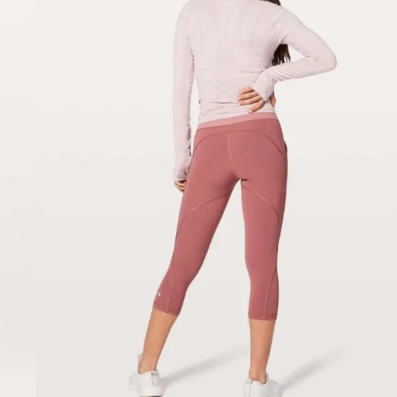 Lululemon Quick Feet Crop 19" Auburn Quicksand Rose Pink Leggings Size 6 - Picture 2 of 8